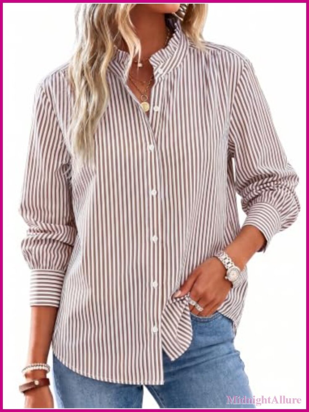Oversized Button Down Shirt Long Sleeve Ruffle Collar Cotton Blouse